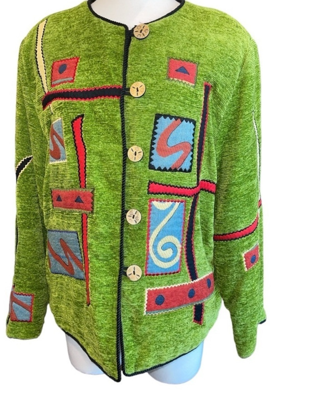 Vintage Alex Kim Women's Sweater Jacket Sz L Multi Color Velour Button Up